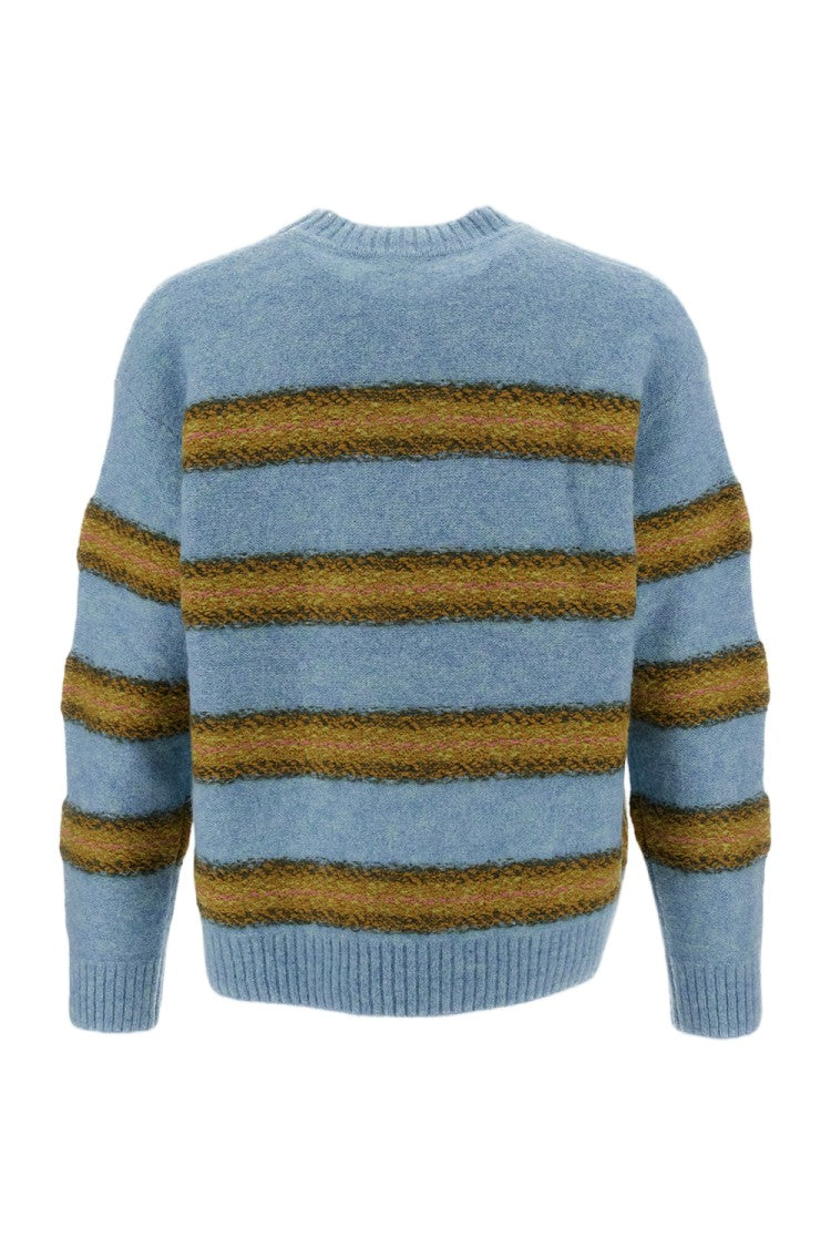Dries Van Noten Shaker-Knit Crewneck Sweater With Multicolored Stripe Motif