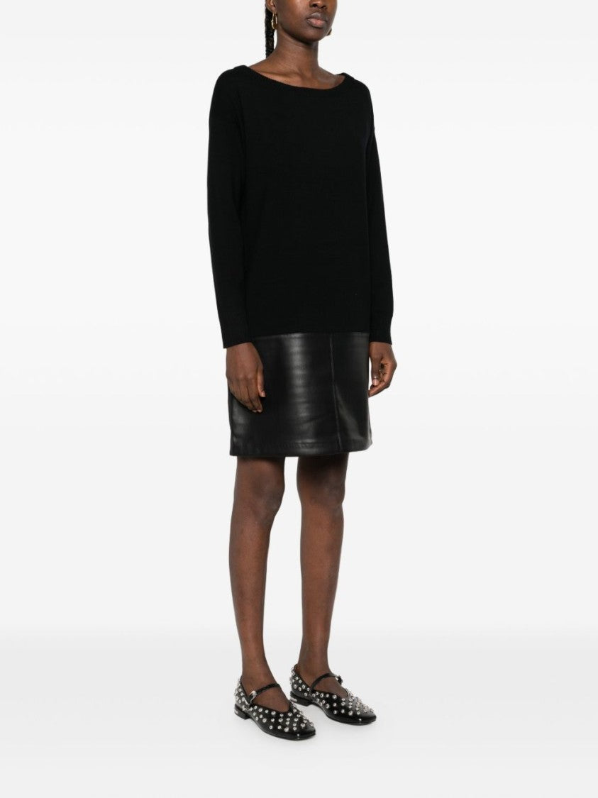 Liu Jo Black Knit And Leather-Like Panel Dress