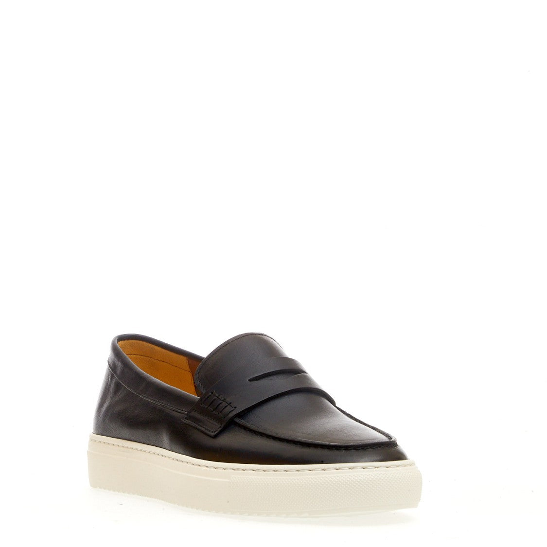 Doucal's Blue Leather Slipon On White Background