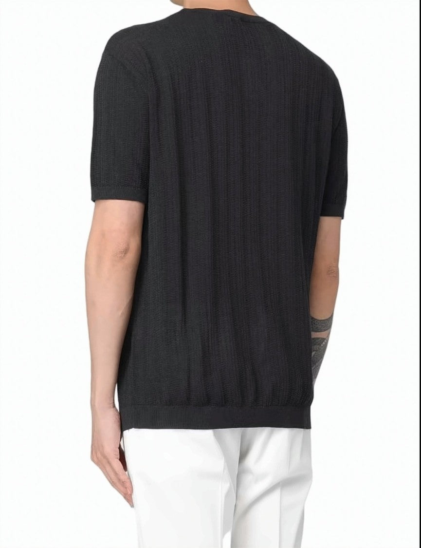 Emporio Armani Structured Knit Ribbed Crewneck T Shirt