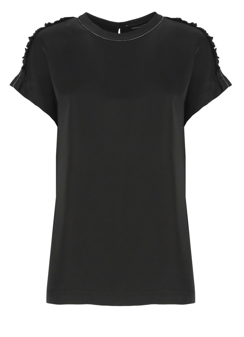 Fabiana Filippi Sleeveless Black Viscose Top With Light Detail Accents
