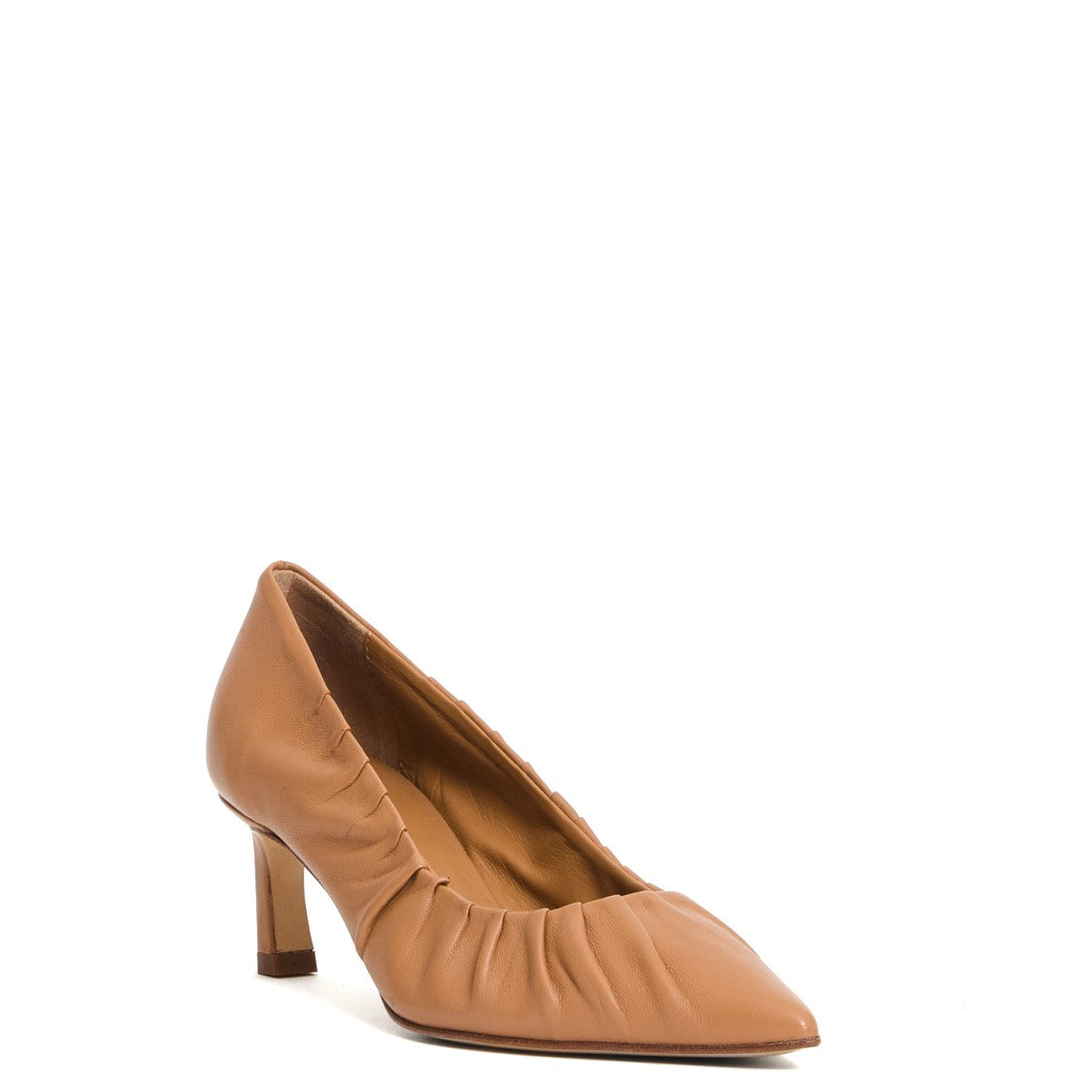 Halmanera Pump Arricciata Pelle Caramel Tacco 50 Mm