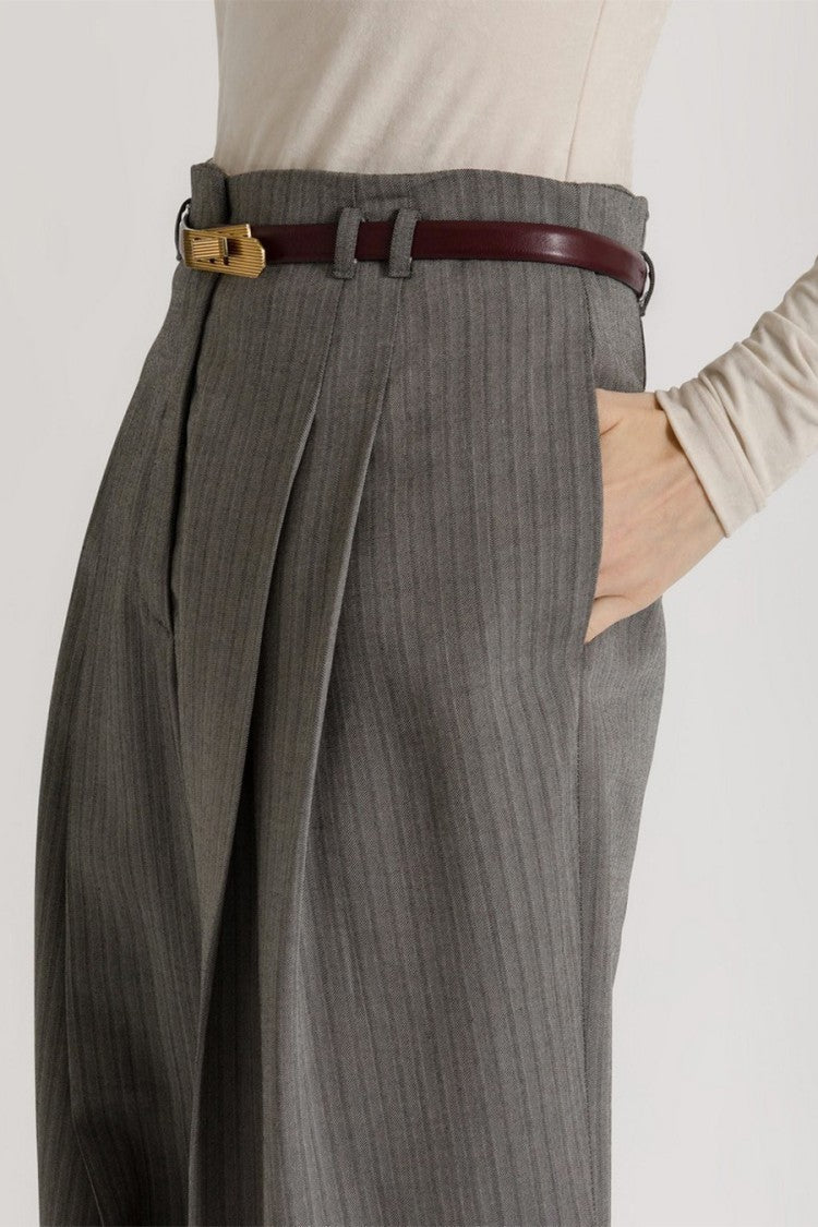 Alberta Ferretti Grey Pinstripe Pleated Viscose-Wool Wide-Leg Pants