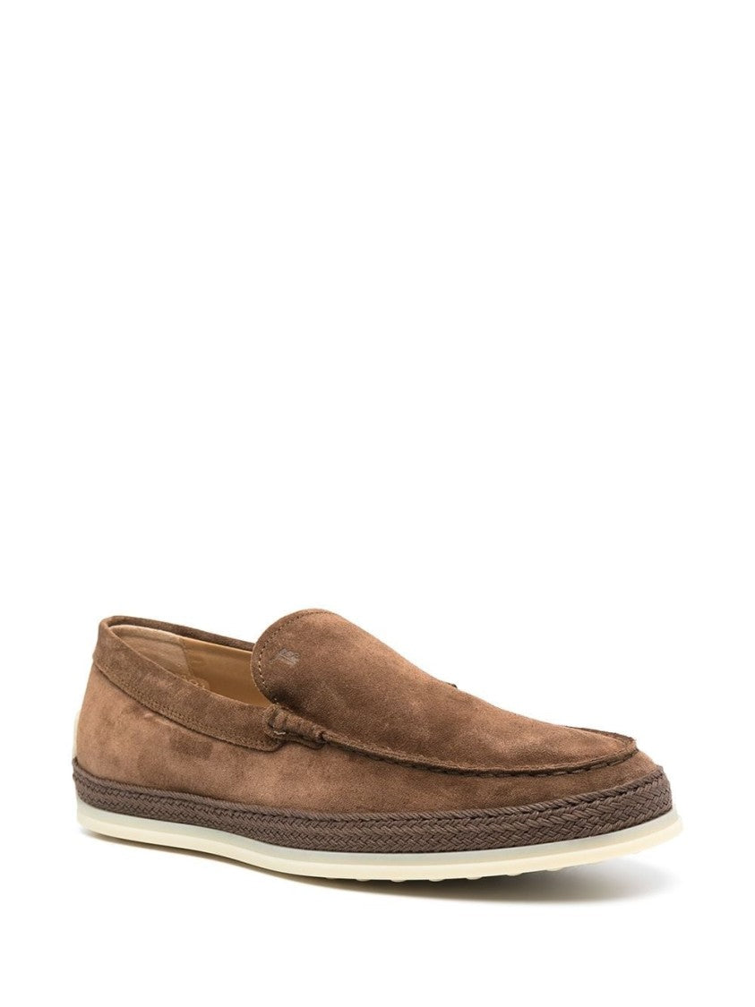 Tod's Brown Suede Leather Moccasin Loafers With Textured Grip Sole