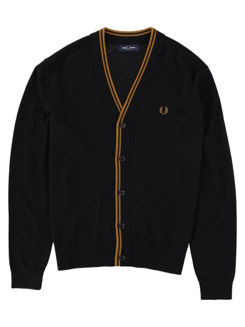 Fred Perry V-Neck Striped Logo Wool-Blend Cardigan