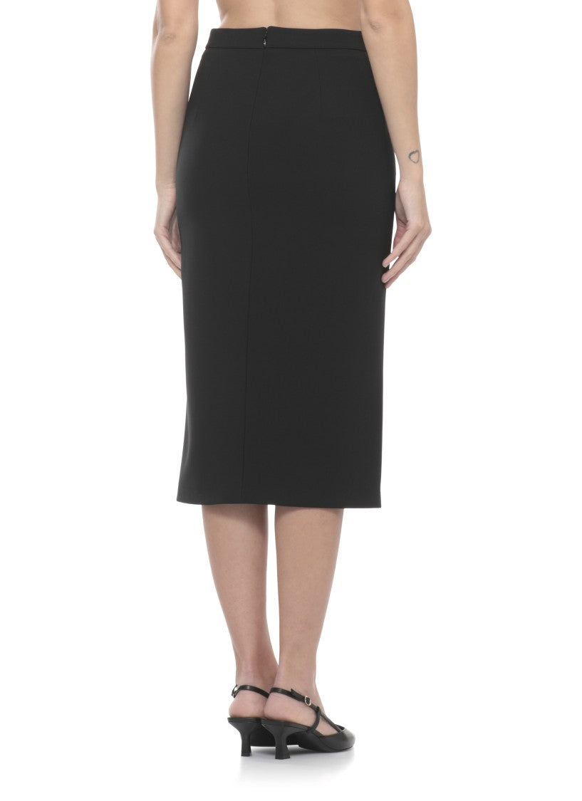 Elisabetta Franchi Black Midi Skirt With Logo Detail And Side Vent