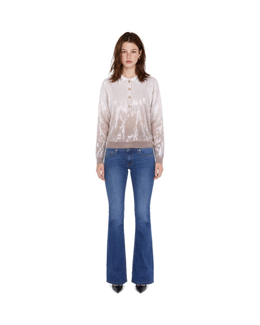 Liu Jo Gradient Sequin Knit Sweater With Polo Collar And Ribbed Finish