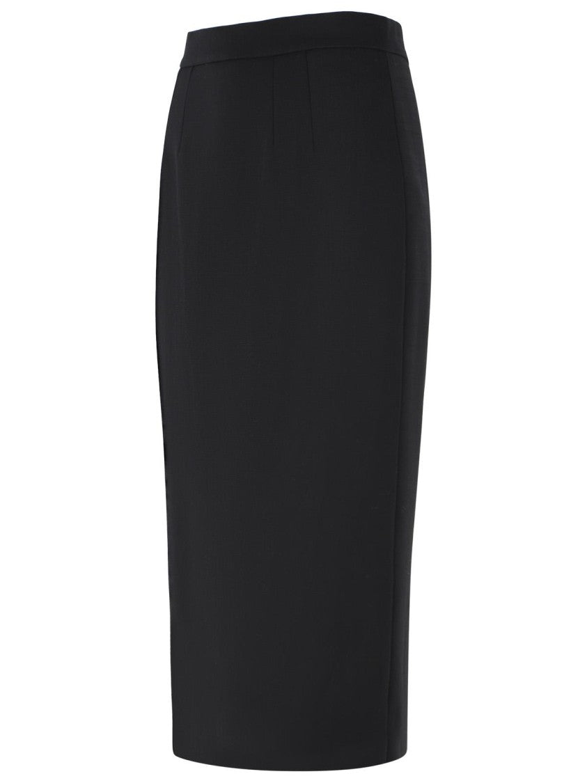 Dolce & Gabbana Black Bandeau Waist Virgin Wool Knee-Length Skirt