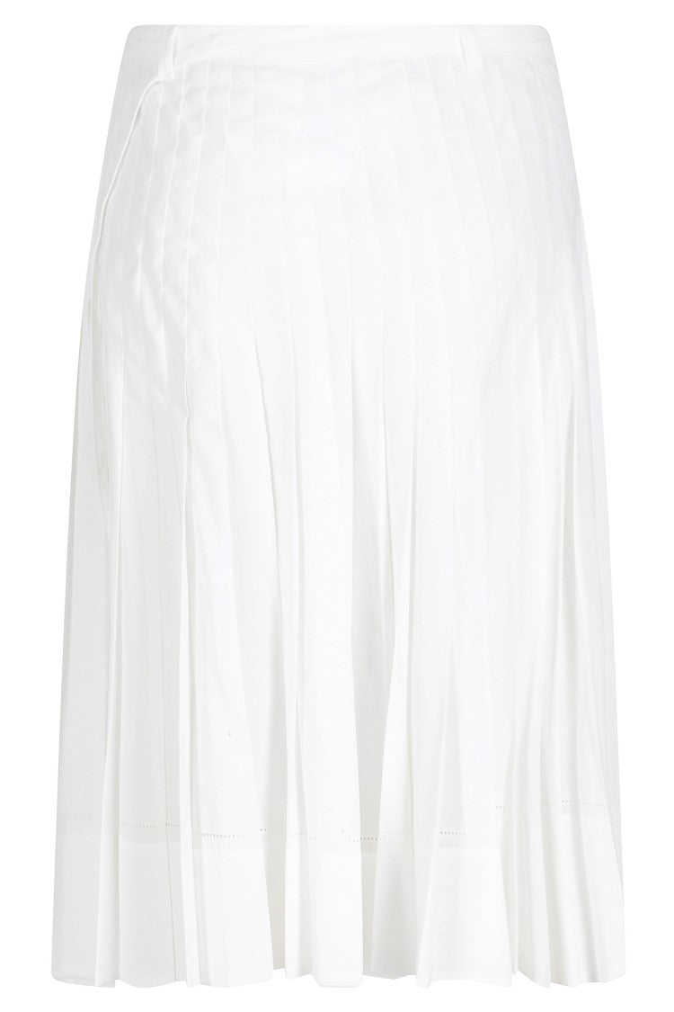 Low Classic White Pleated Belted Adjustable-Waistband Rayon-Blend Midi Skirt