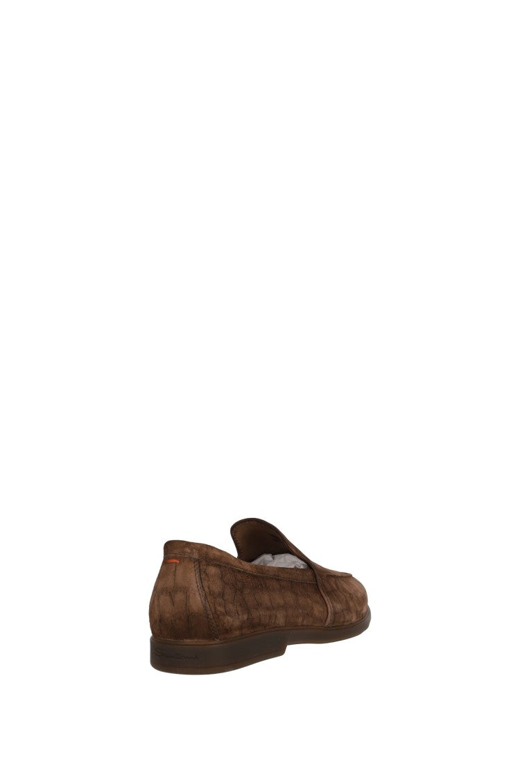 Santoni Suede Slip-On With Crocodile Print