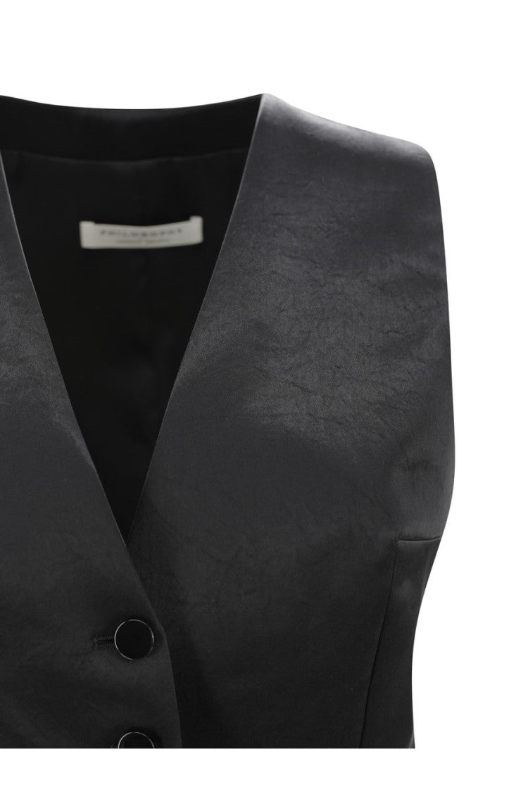 Philosophy Di Lorenzo Serafini Tailored Black Acetate Vest With Deep V-Neckline