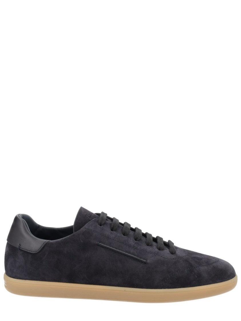 Zegna Black Calf Leather Suede Sneakers