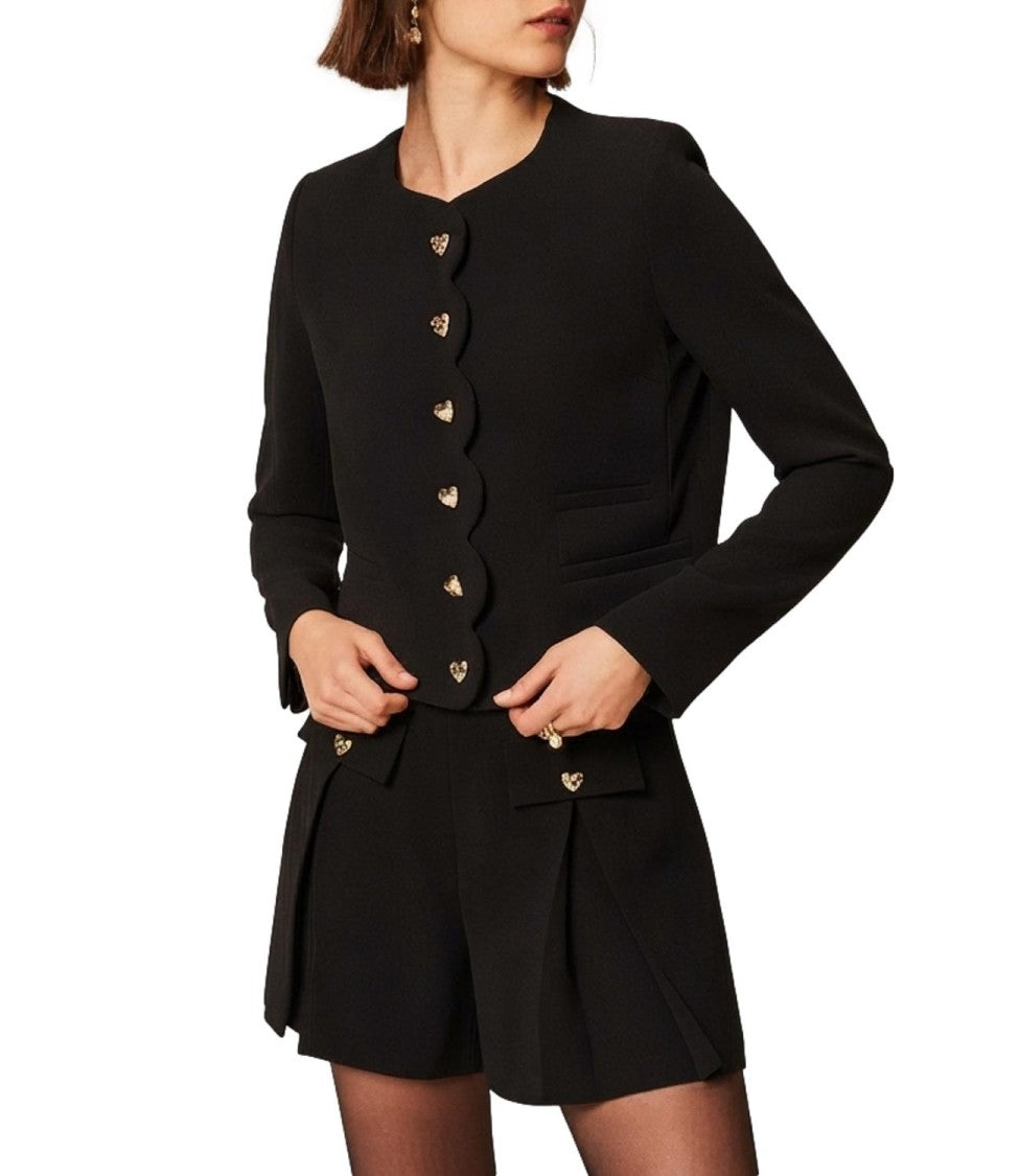 Twin-Set Cropped Black Jacket High-Waisted Shorts Suit