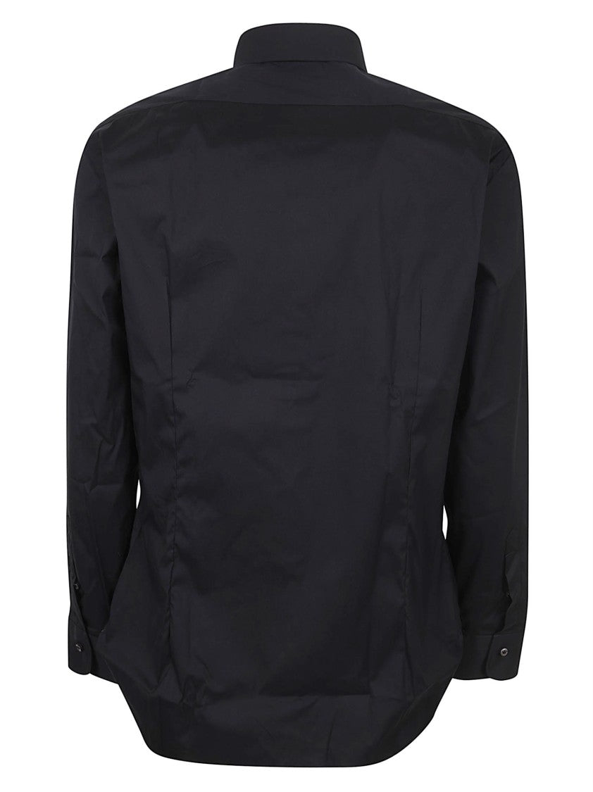 Barba Napoli Slightly Stretch Black Cotton Shirt With Classic Collar
