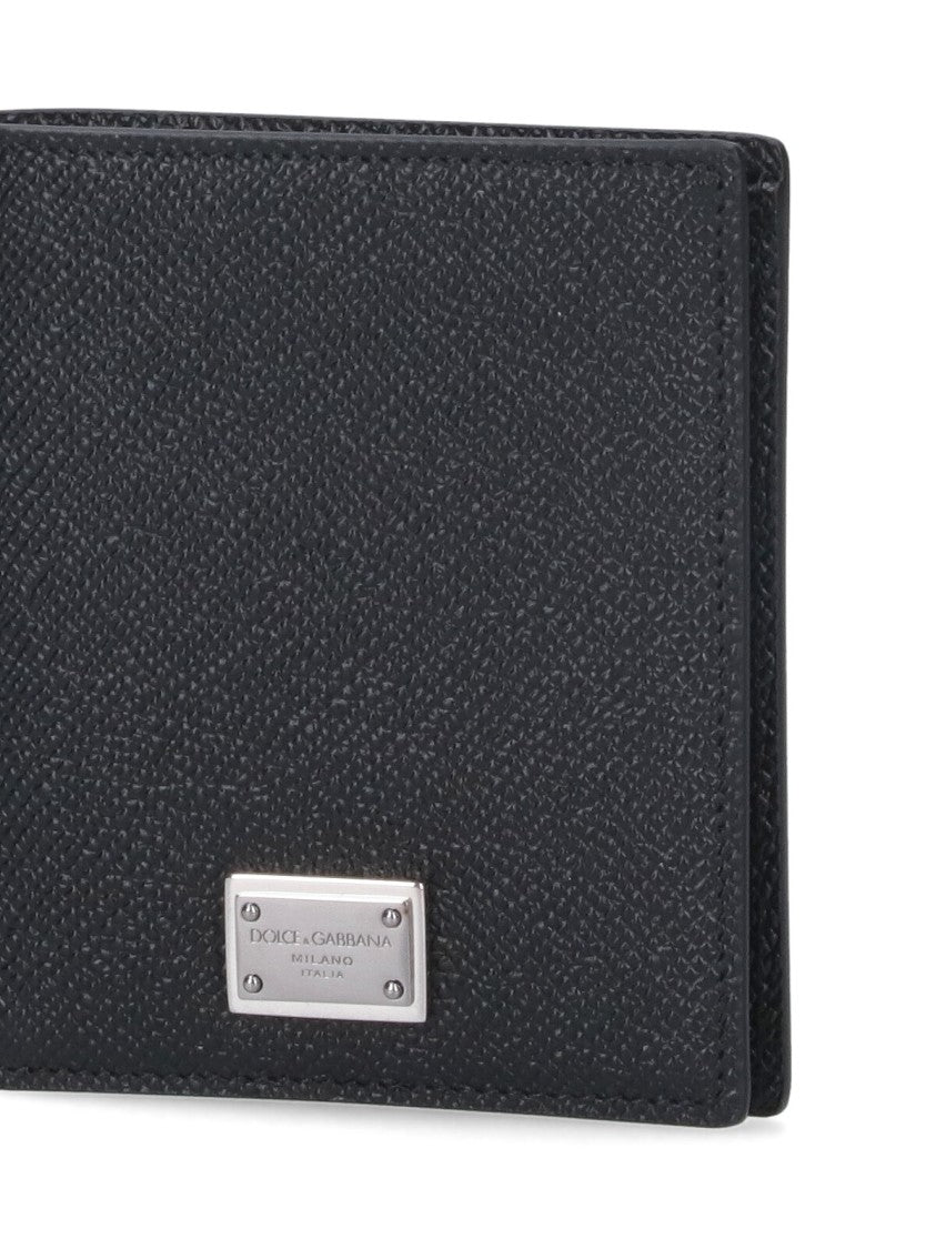 Dolce & Gabbana Black Bi-Fold Wallet With Silver Logo Plate