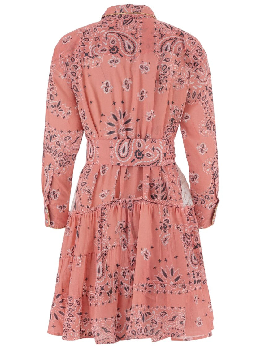 Pep's Cannes Cotton Dress With All-Over Damask Pattern And Ruffled Skirt