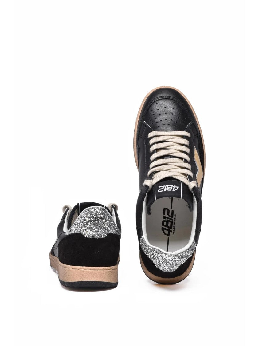 4B12 Black Leather Glitter Sneakers