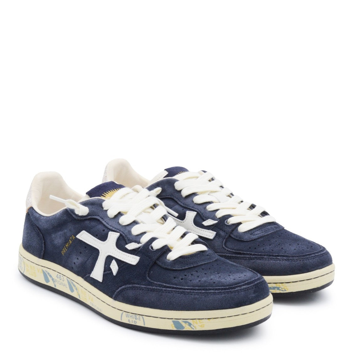 Premiata Navy Basket Clay Leather Sneakers