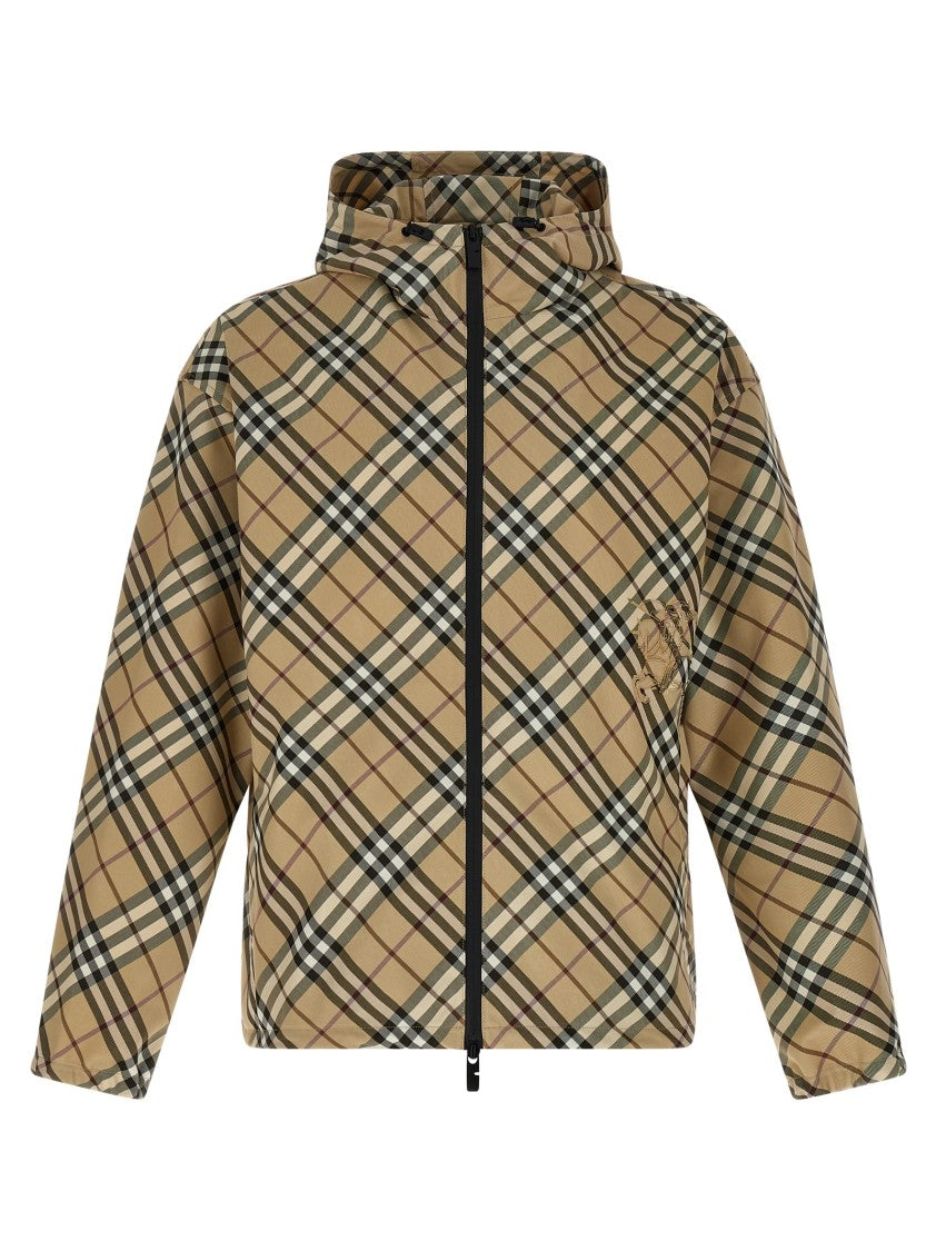 Burberry Check Pattern Water-Repellent Jacket With Adjustable Hood