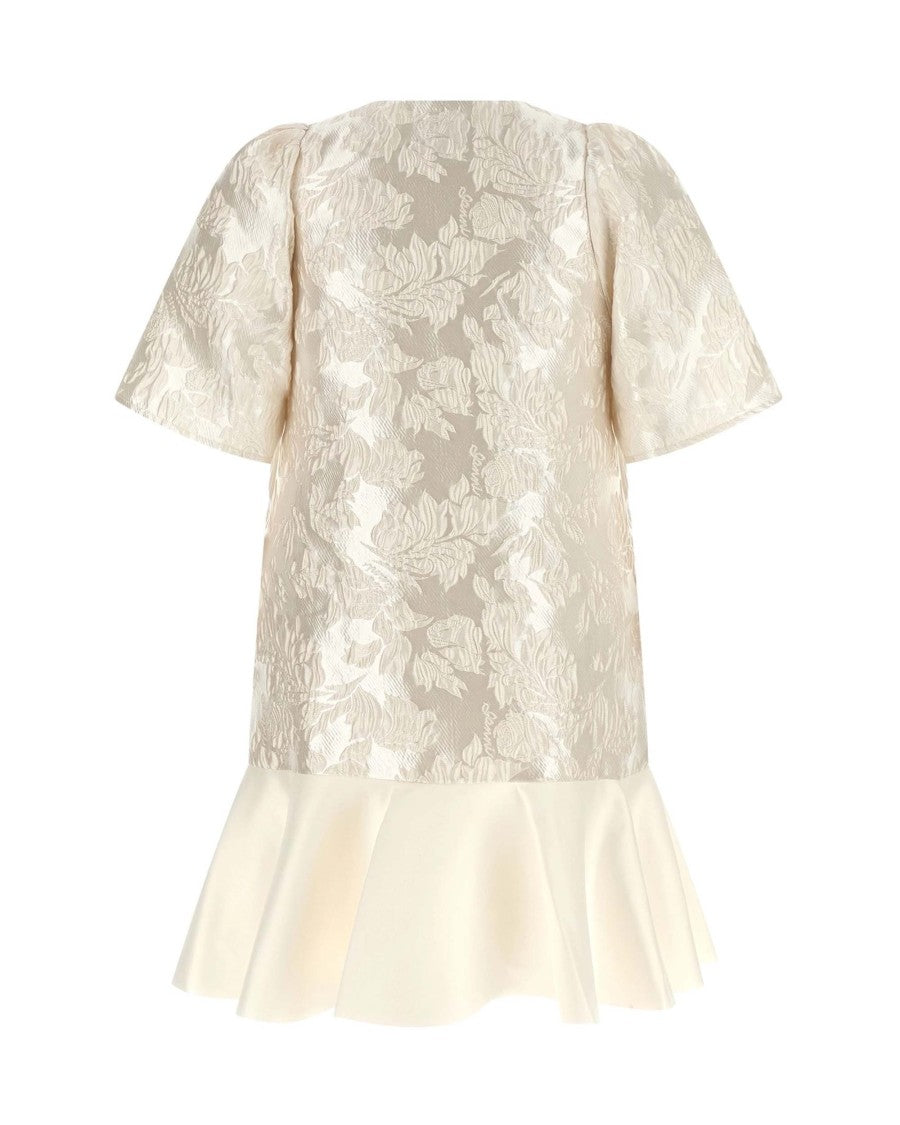 Ganni Mini Satin Cloqué Dress With V-Neck