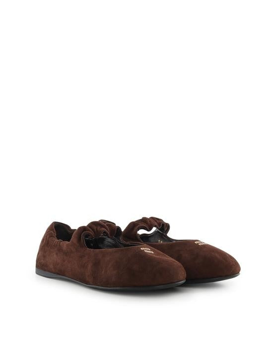 Miu Miu Lambskin Flats With Elasticized Back And Suede Texture