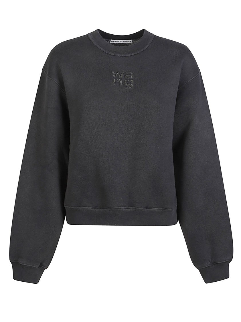 T By Alexander Wang Hotfix Logo Cropped Cotton Blend Sweatshirt