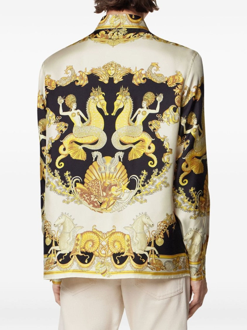 Versace Ivory And Black Silk Shirt