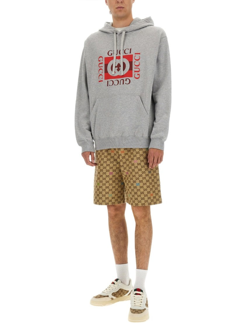 Gucci Gg Interlocking Pattern Beige Cotton Shorts
