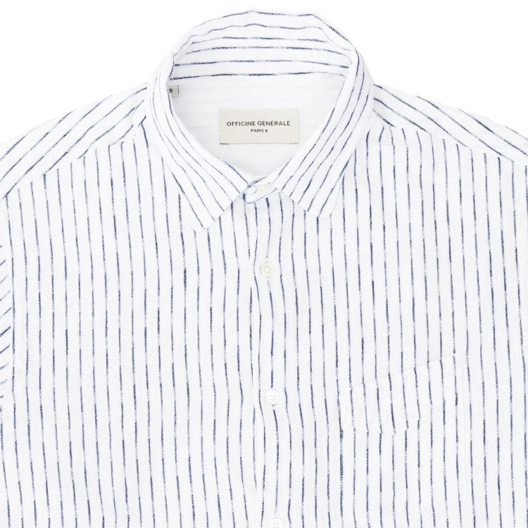 Officine Generale Long-Sleeved White Shirt With Gathered Cuffs