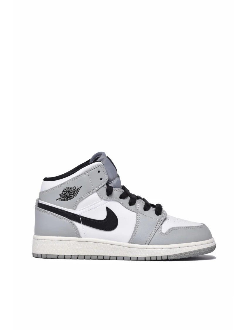 Nike White Grey Leather Mid-Top Sneakers