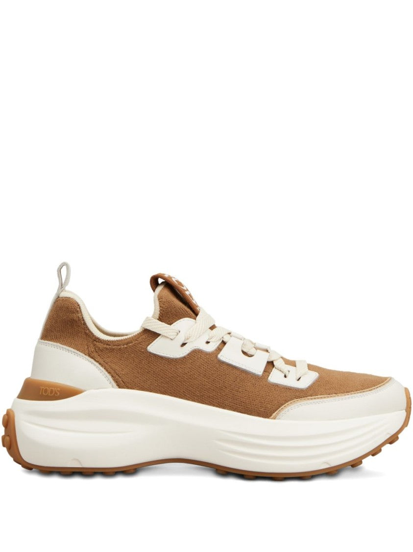Tod's Brown Silk And Nylon Lace Sneakers
