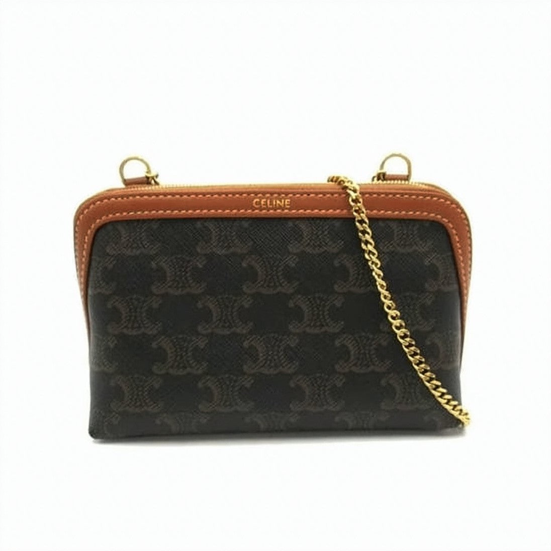 Celine Compact Canvas Crossbody Bag With Gold-Tone Detailing