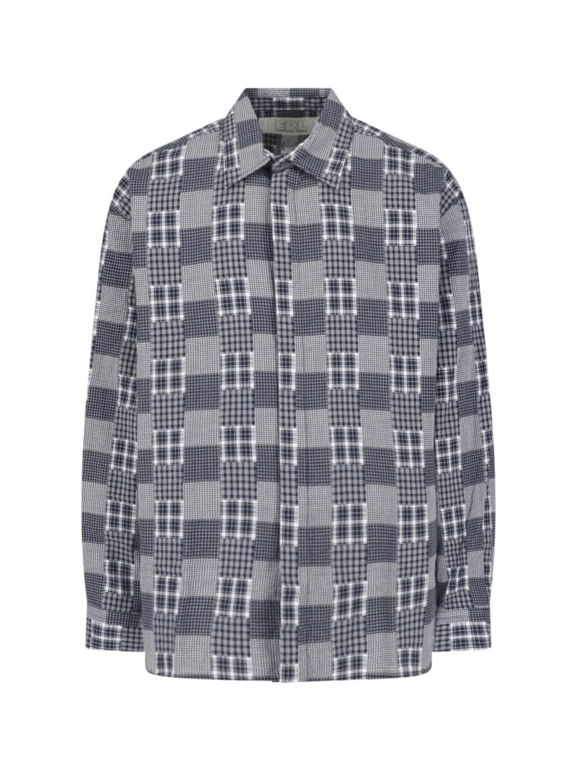 Erl Blue White Checkered Cotton Casual Shirt