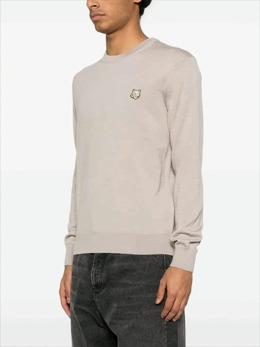 Maison Kitsuné Lightweight Wool Sweater With Classic Crew Neckline And Embroidered Emblem