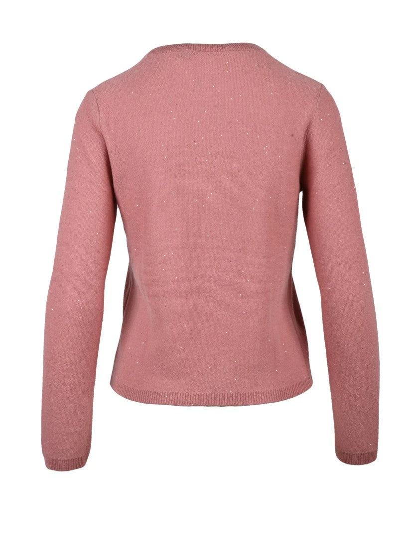 Pennyblack Pink Rhinestone Shimmer Wool-Blend Crewneck Sweater