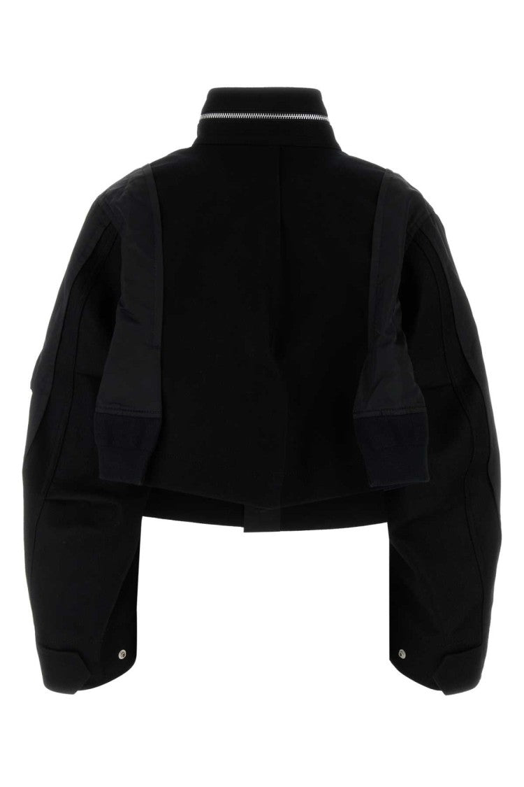 Sacai Black Wool And Nylon Bomber Jacket