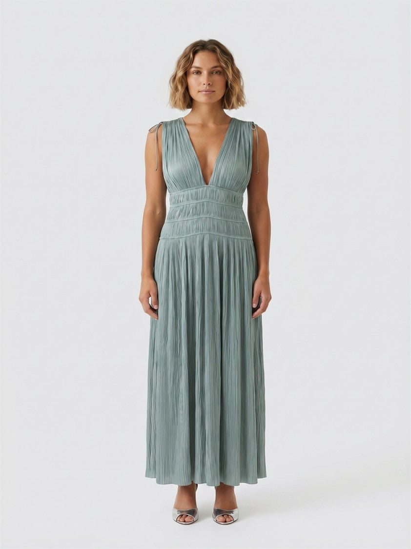 Ulla Johnson Light Blue Tasneem Deep V-Neck Polyester Evening Dress
