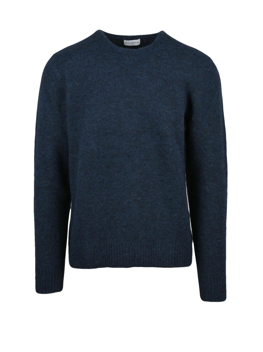 Ballantyne Crewneck Pullover In Deep Blue Alpaca And Wool Blend