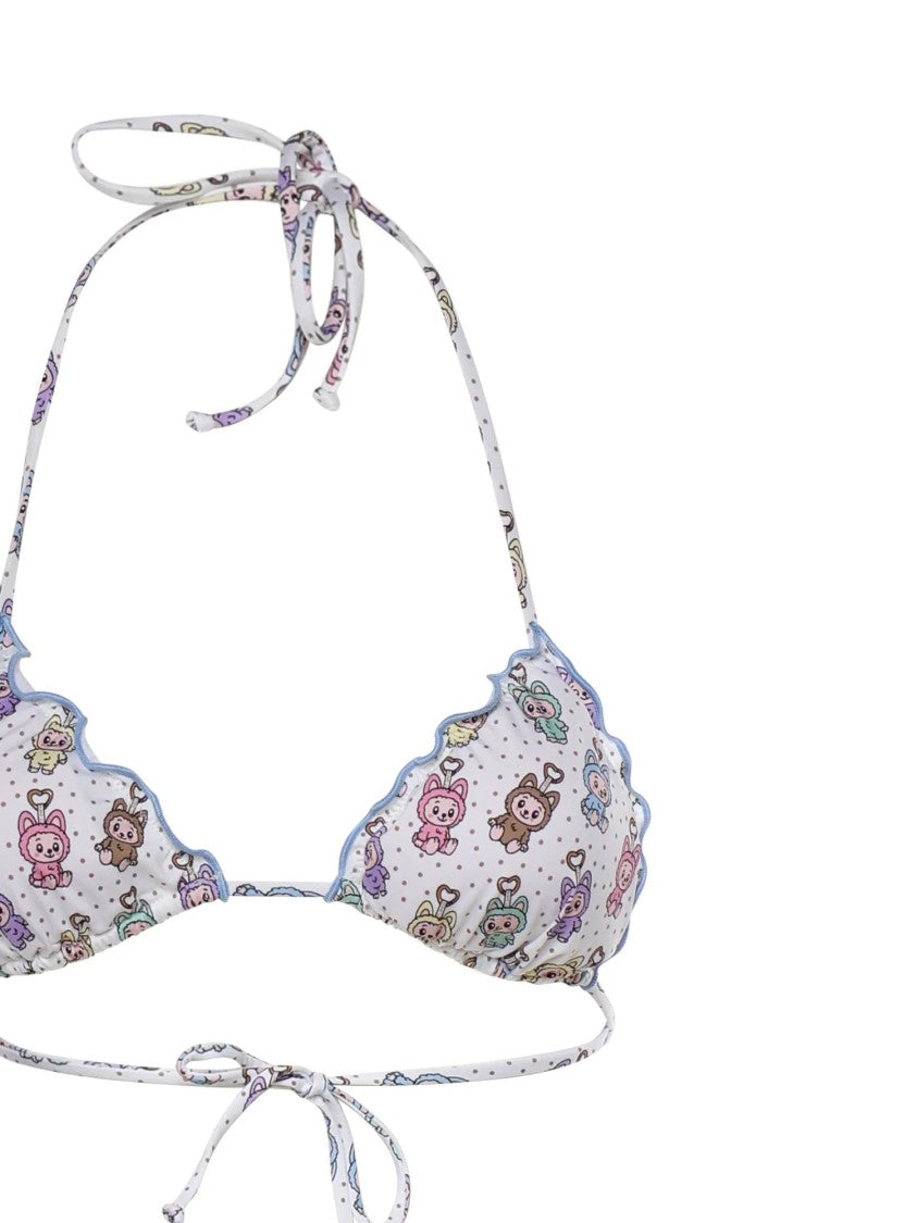 Mc2 Saint Barth White Frou Frou Viscose Bikini Set