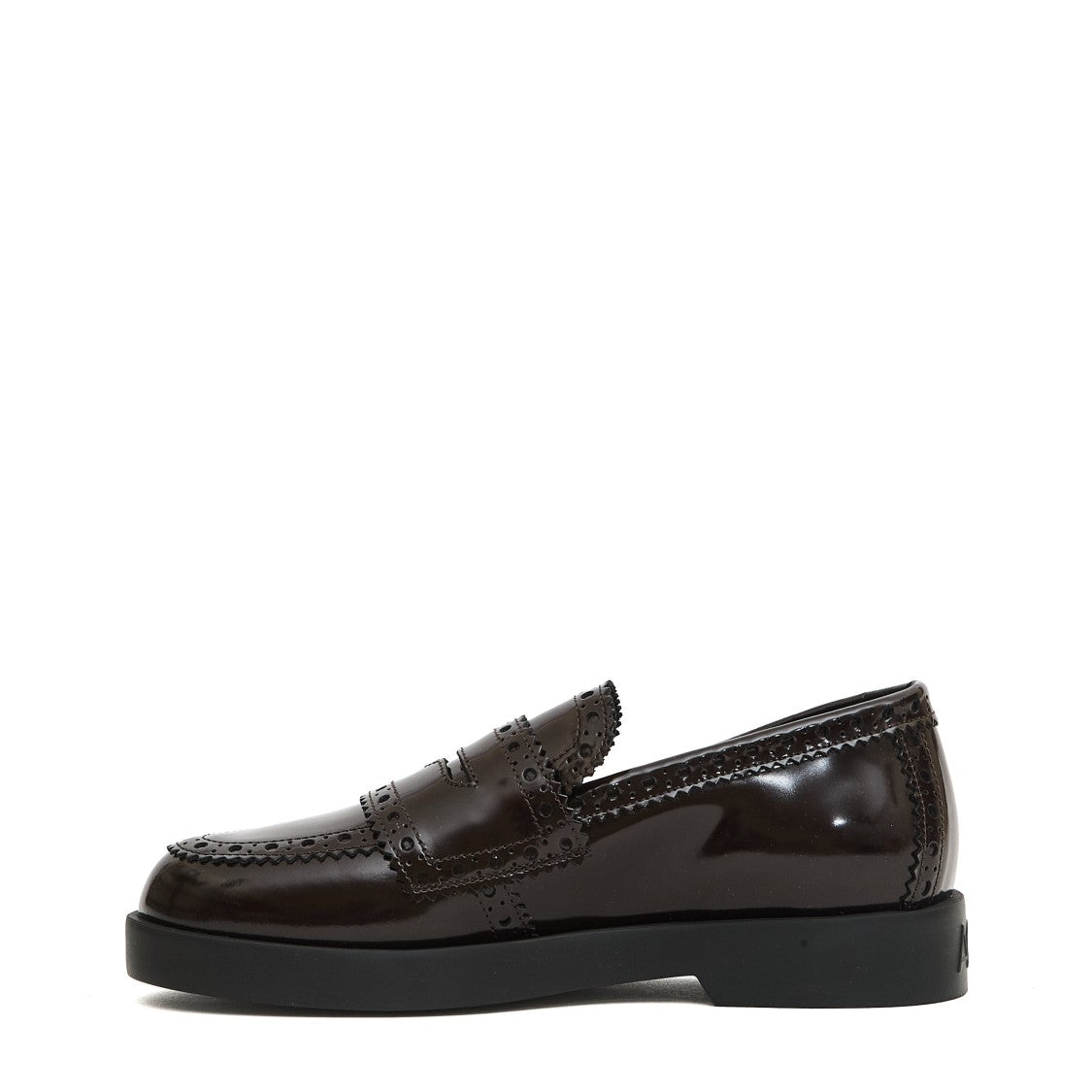 Agl Glossy Calf Leather Loafers With Brogue Detailing