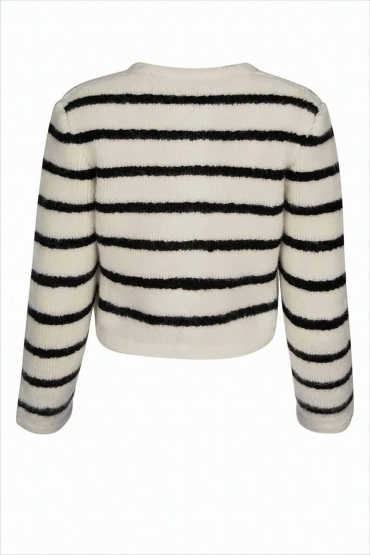 Celine Cropped Knit Cardigan With Horizontal Stripes And Gold-Tone Buttons