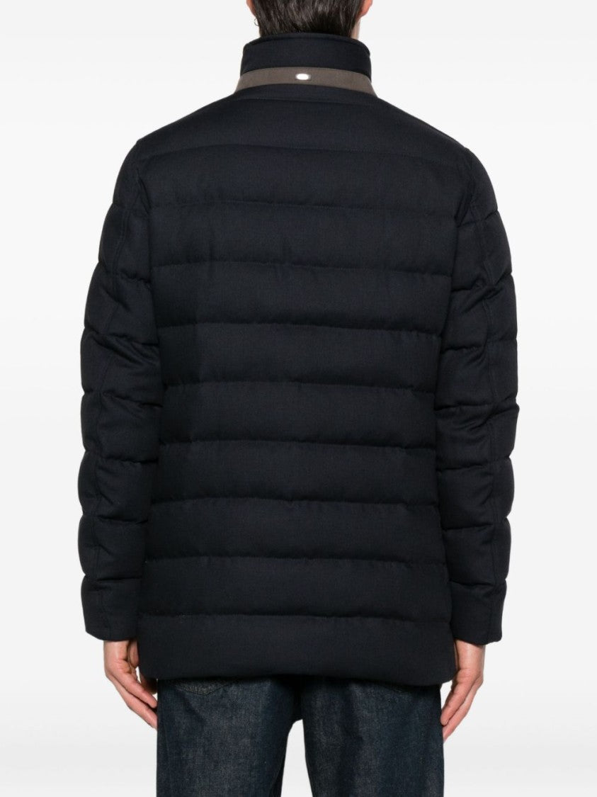 Herno Double-Breasted Blue Coat With Quilted Design