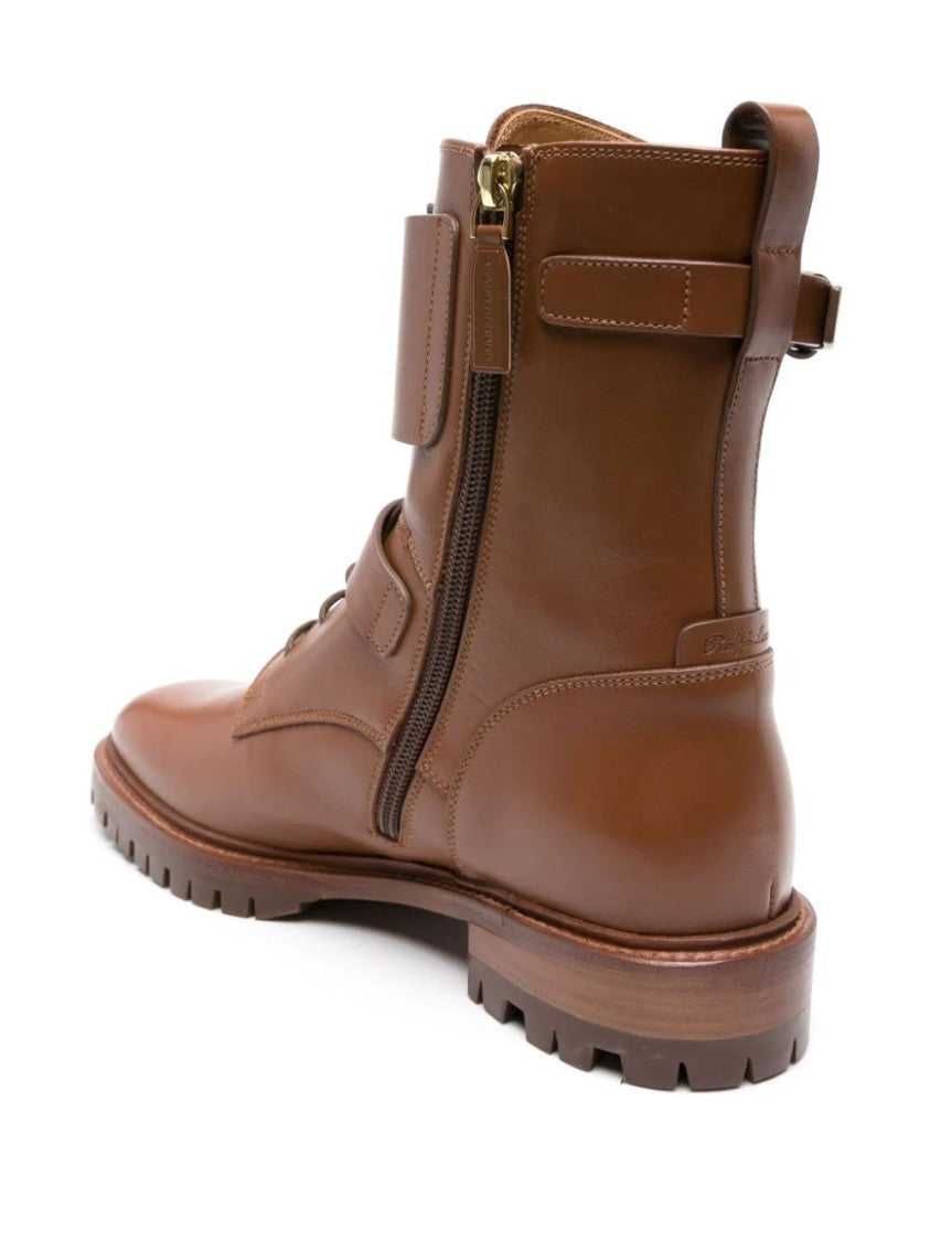 Polo Ralph Lauren Brown Marlie Gold-Tone Buckle Leather Ankle Boots