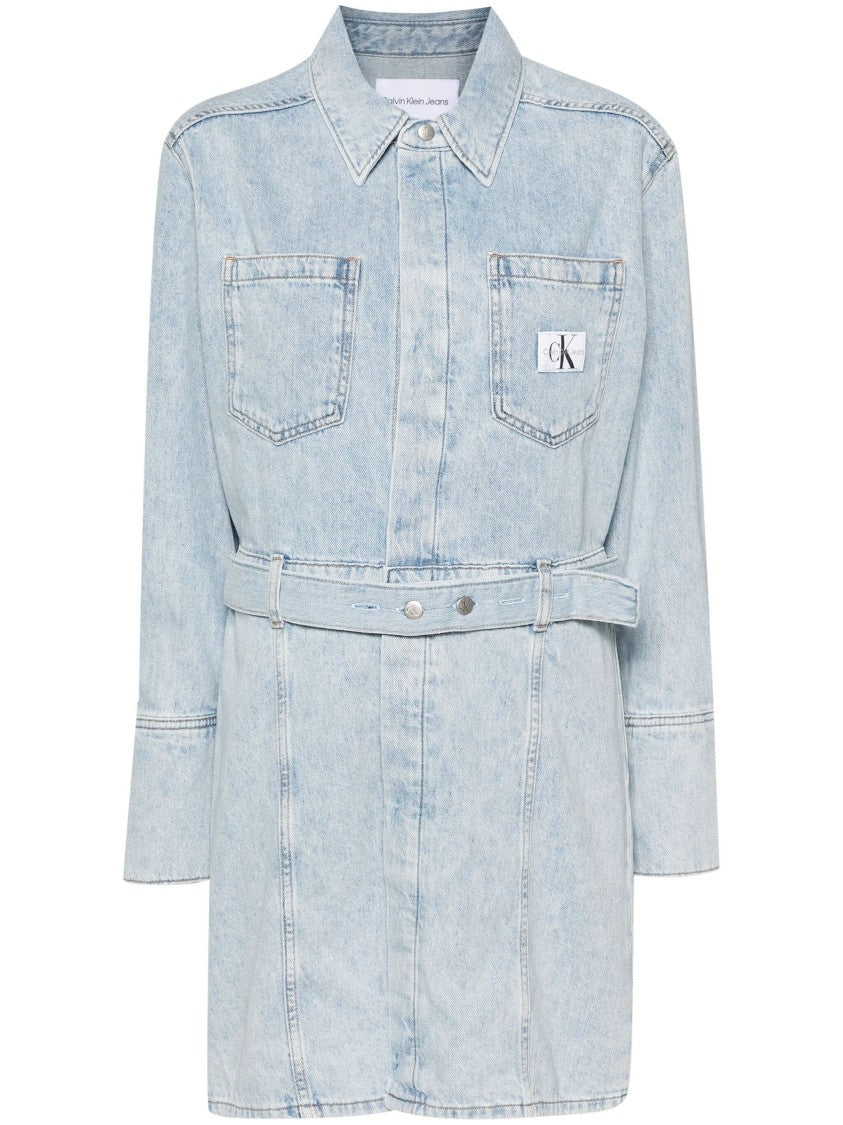 Calvin Klein Jeans Blue Midi Shirt Dress With Classic Collar