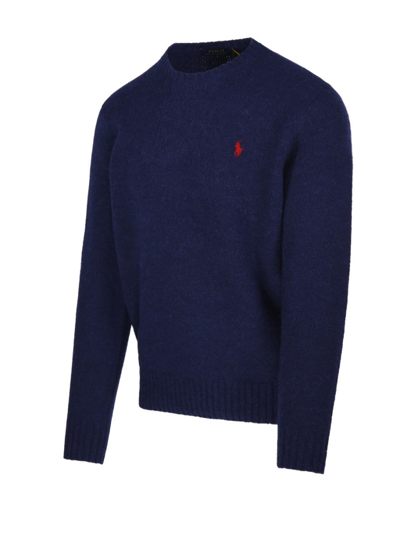 Polo Ralph Lauren Textured Blue Turtleneck Sweater With Ribbed Hem