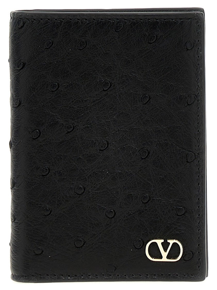 Valentino Garavani Ostrich Leather Cardholder With Vlogo Signature