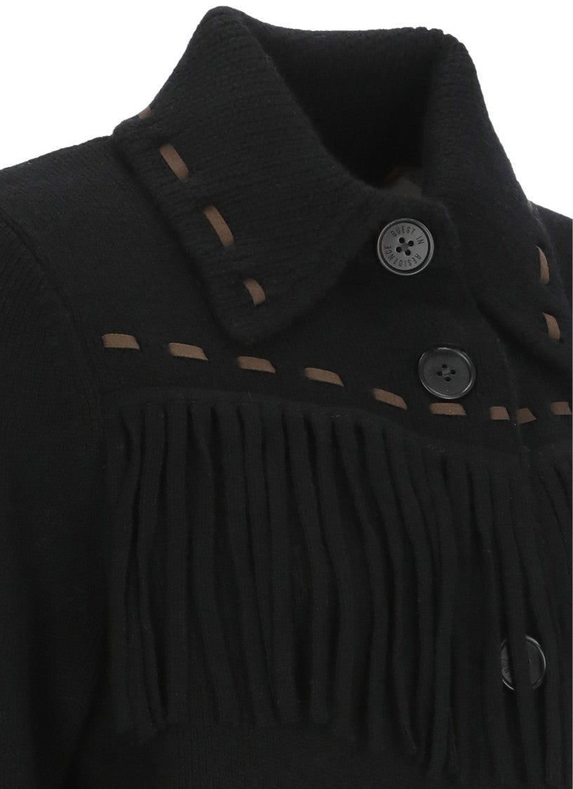 Guest In Residence Black Fringe-Detail Classic Collar Button Jacket