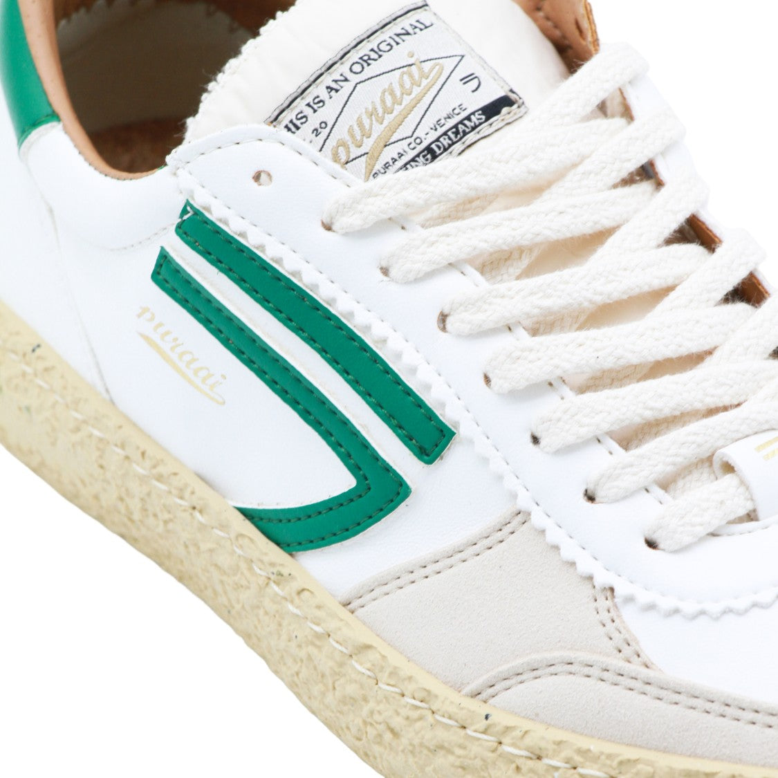 Puraai White Sneakers With Green Accents