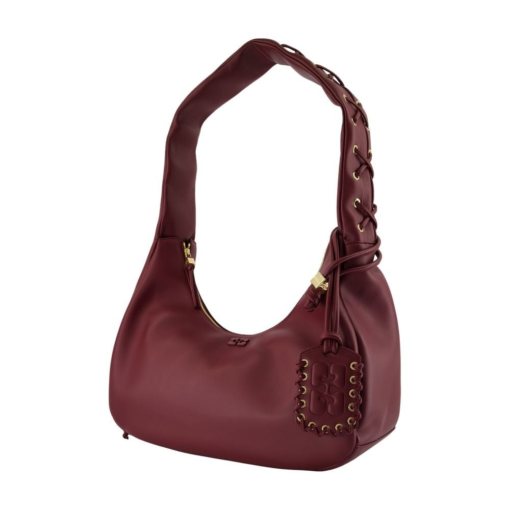 Ganni Medium Laces Shoulder Bag - Leather - Burgundy