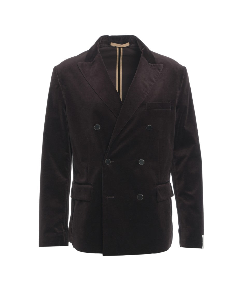 Paolo Pecora Double-Breasted Velvet Blazer With Wide Lapels And Classic Silhouette